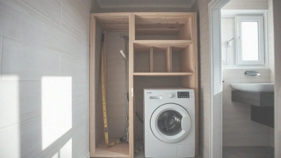 Jakie są wymagania dotyczące pomiarów przy instalacji pralki w zabudowie?